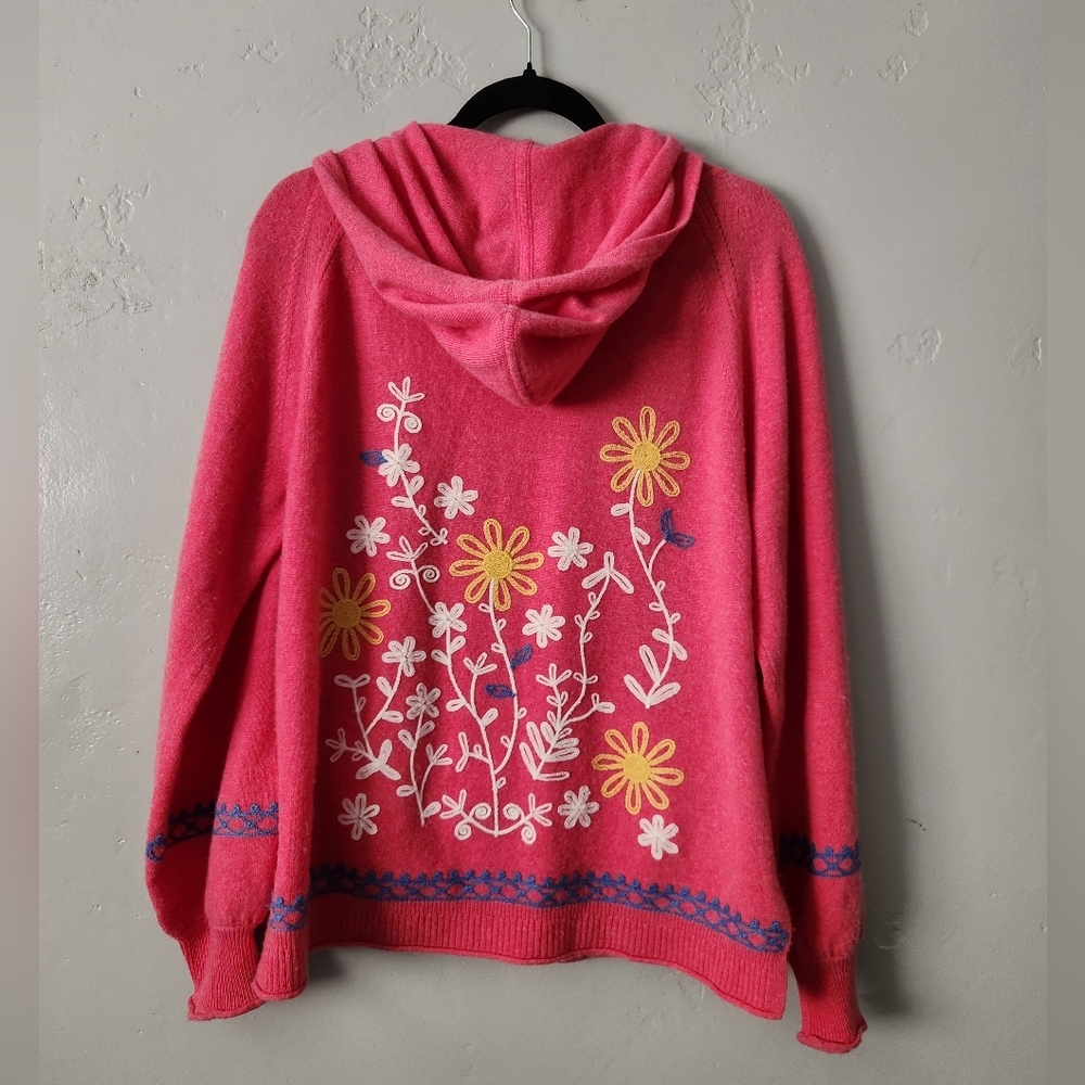 Johnny Was Ryan Wool Cashmere Blend Zip Up Embroidered Hooded Sweater Medium - Picture 3 of 10